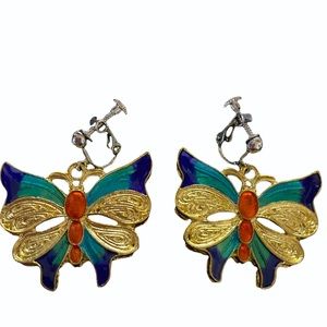 SALE—30% OFF clip on earrings butterfly earrings dangled